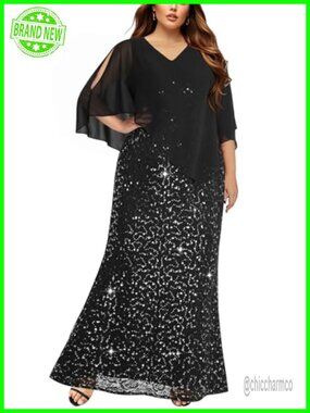 Plus Size Formal Evening Long Dress with Chiffon Cape